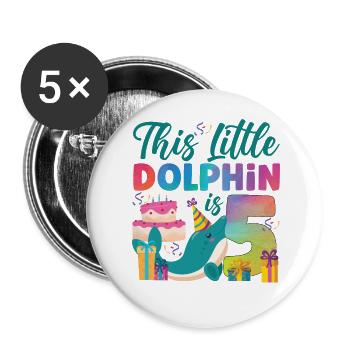 Dolphin 5th Birthday Watercolor - Buttons groß 56 mm (5er Pack) - Weiß - Vorne