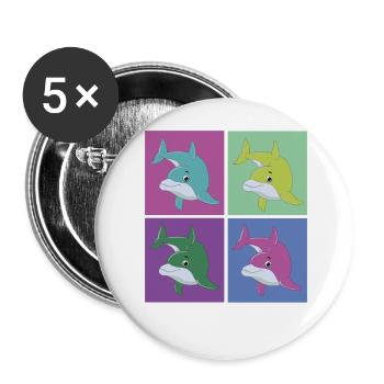 Dolphin Retro 80s 90s Vintage - Buttons large 2.2''/56 mm (5-pack) - white - Front