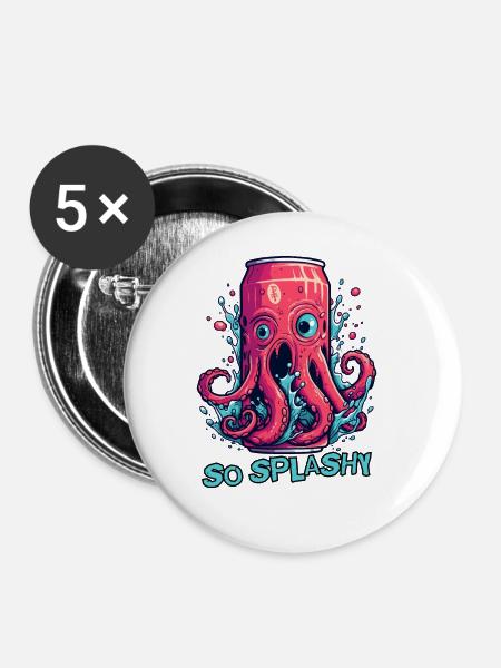Spritziger Krake-Soda-Drink, so spritzig - Buttons groß 56 mm (5er Pack) - Weiß
