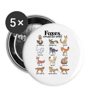 Foxes of the World - Fox Species - Buttons large 2.2''/56 mm (5-pack) - white - Front