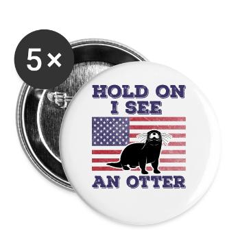 Otter American Flag Funny Original Gift - Buttons large 2.2''/56 mm (5-pack) - white - Front