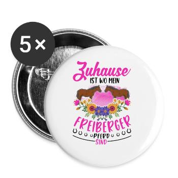 Zuhause ist wo mein Freiberger Pferd sind - Buttons groß 56 mm (5er Pack) - Weiß - Vorne