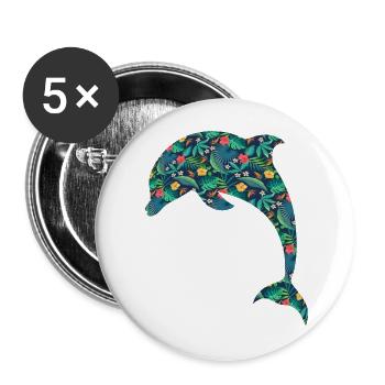 Dolphin Tropical Flower Floral - Buttons groß 56 mm (5er Pack) - Weiß - Vorne