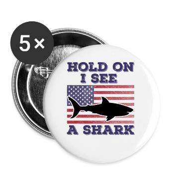 Shark American Flag Lustiges Original-Geschenk - Buttons groß 56 mm (5er Pack) - Weiß - Vorne