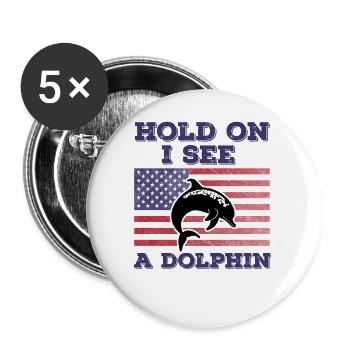 Dolphin American Flag Funny Original Gift - Buttons large 2.2''/56 mm (5-pack) - white - Front