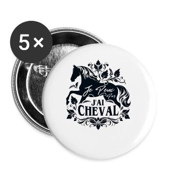 J'Peux Pas J'ai Cheval Humour Fille Équitation - Lot de 5 grands badges (56 mm) - blanc - Devant