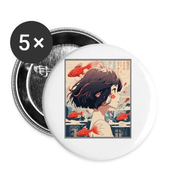 Vintage Japanisch Ästhetik Otaku Anime Girl - Buttons groß 56 mm (5er Pack) - Weiß - Vorne