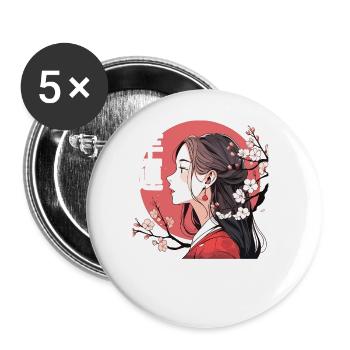 Vintage Japanisch Ästhetik Otaku Anime Girl - Buttons groß 56 mm (5er Pack) - Weiß - Vorne