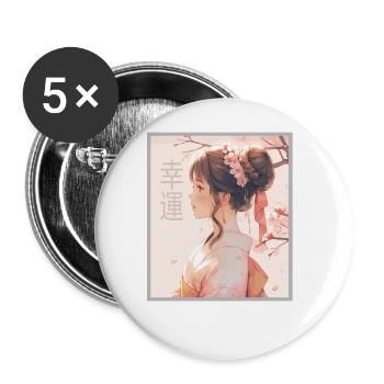 Vintage Japanisch Ästhetik Otaku Anime Girl - Buttons groß 56 mm (5er Pack) - Weiß - Vorne