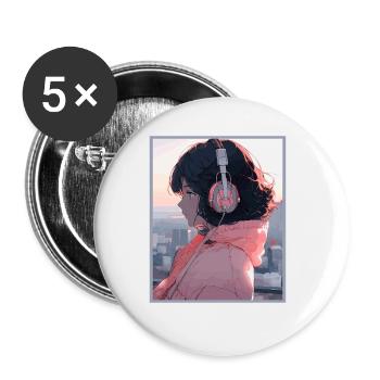 Vintage Japanisch Ästhetik Otaku Anime Girl - Buttons groß 56 mm (5er Pack) - Weiß - Vorne