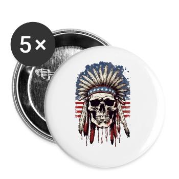 Skull Indian Chief Feather Headdress America - Buttons large 2.2''/56 mm (5-pack) - white - Front