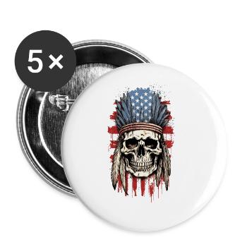 Skull Indian Chief Feather Headdress America - Buttons large 2.2''/56 mm (5-pack) - white - Front