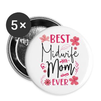 Nurse Midwife Birth Worker Mom - Buttons large 2.2''/56 mm (5-pack) - white - Front