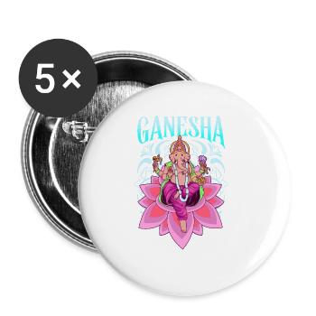 Hindu Gott - Ganesha - Buttons groß 56 mm (5er Pack) - Weiß - Vorne