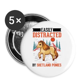 Facilement distrait par les poneys Shetland Shetty - Lot de 5 grands badges (56 mm) - blanc - Devant