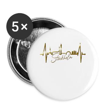 Stockholm Skyline Herzschlag Herz I Love Schweden - Buttons groß 56 mm (5er Pack) - Weiß - Vorne