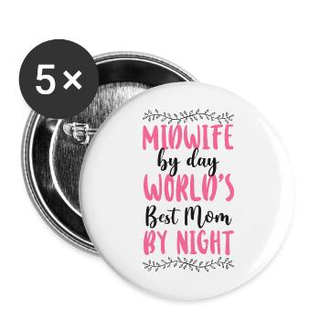 Nurse Midwife Birth Worker Mom - Buttons large 2.2''/56 mm (5-pack) - white - Front