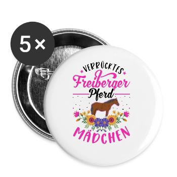 Verrücktes Freiberger Pferd Mädchen - Buttons groß 56 mm (5er Pack) - Weiß - Vorne