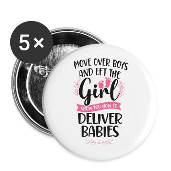 Infirmière spécialisée dans le travail et l’accouchement - Lot de 5 grands badges (56 mm) - blanc - Devant