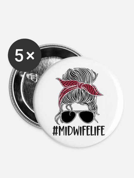 Nurse Midwife Birth Worker - Buttons groß 56 mm (5er Pack) - Weiß