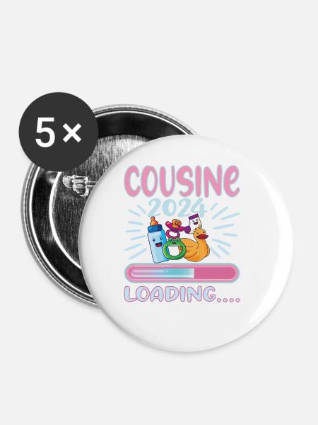 Cousine werden Cousine 2024 - Buttons groß 56 mm (5er Pack) - Weiß