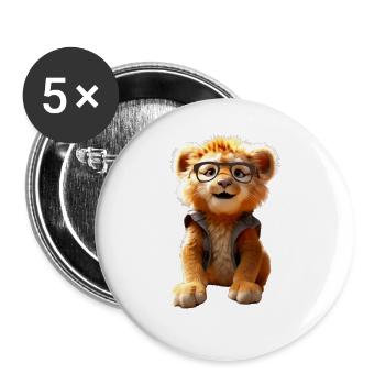 Lion avec des lunettes de soleil Les Lions sauvages aiment le Lion mignon - Lot de 5 grands badges (56 mm) - blanc - Devant
