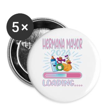 Schwester 2024 Hermana Mayor 2024 - Buttons groß 56 mm (5er Pack) - Weiß - Vorne