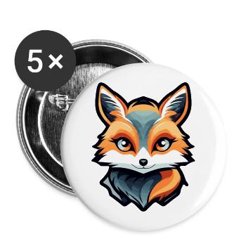 Fuchs Zeichnung - Buttons groß 56 mm (5er Pack) - Weiß - Vorne