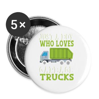 Just A Boy Who Loves Garbage Trucks - Buttons groß 56 mm (5er Pack) - Weiß - Vorne