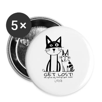 Chat et chien, allez-vous-en, nous allons fouiller dans vos poubelles - Lot de 5 grands badges (56 mm) - blanc - Devant