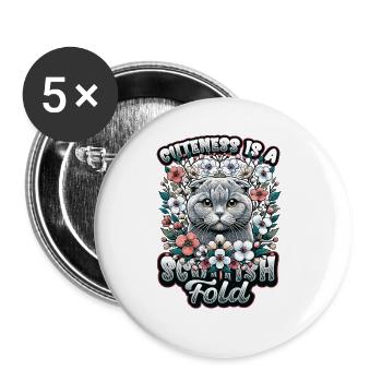 Süßes Scottish Fold Katzen Motiv - Buttons groß 56 mm (5er Pack) - Weiß - Vorne