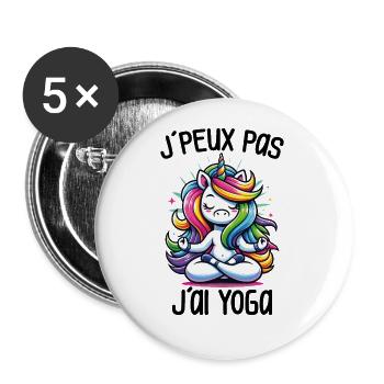 Licorne J'Peux Pas J'ai Yoga Méditation Femme Cool - Lot de 5 grands badges (56 mm) - blanc - Devant