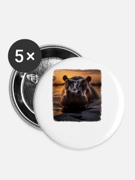 Hippos realistic Hippo - Buttons groß 56 mm (5er Pack) - Weiß