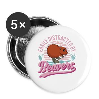 Facilement distrait par les castors Biber - Lot de 5 grands badges (56 mm) - blanc - Devant