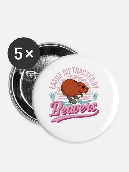 Easily distracted by Beavers Biber - Buttons groß 56 mm (5er Pack) - Weiß