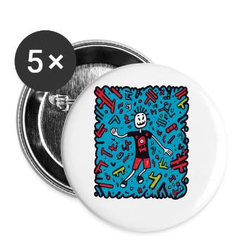 Beaucoup de dessins animés Pop Art Doodle - Lot de 5 grands badges (56 mm) - blanc - Devant