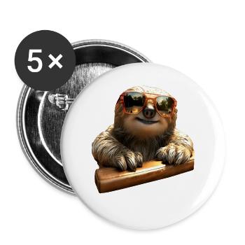 Faultier Morgenmuffel Faulenzer Süße Faultiere - Buttons groß 56 mm (5er Pack) - Weiß - Vorne