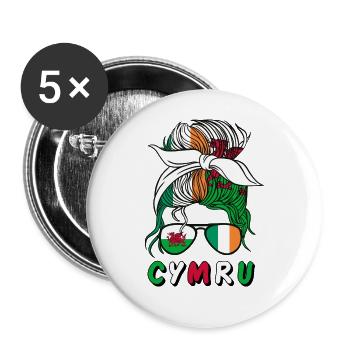 Cymru Half Irish Half Welsh Girl Wales Ireland - Buttons large 2.2''/56 mm (5-pack) - white - Front