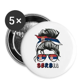 Serbia Flag Girls Serbian Girl Kids - Buttons large 2.2''/56 mm (5-pack) - white - Front