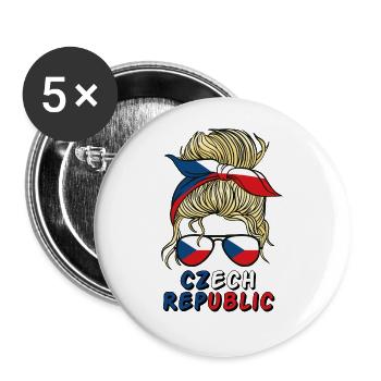 Ceska Tschechien Flagge Mädchen Tschechische Mädchen Kinder - Buttons groß 56 mm (5er Pack) - Weiß - Vorne