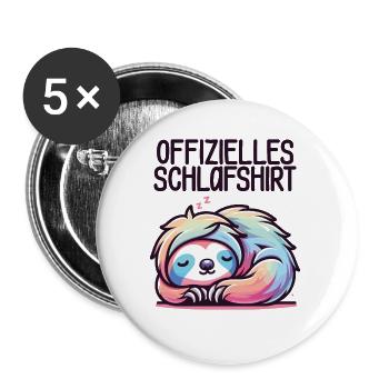 Faultier Offizielles Schlafshirt - Langschläfer - Buttons groß 56 mm (5er Pack) - Weiß - Vorne