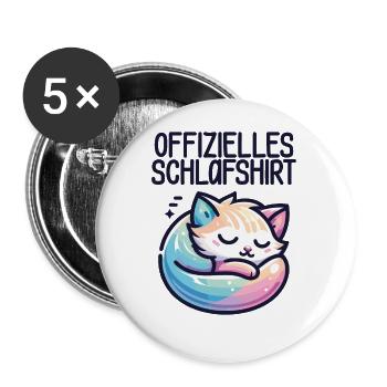 Katze Offizielles Schlafshirt - Langschläfer - Buttons groß 56 mm (5er Pack) - Weiß - Vorne