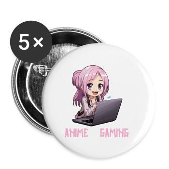 Kawaii Girl Anime Manga Girl Cat - Buttons large 2.2''/56 mm (5-pack) - white - Front