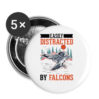 Facilement distrait par les faucons Falkenzucht Falkner - Lot de 5 grands badges (56 mm) - blanc - Devant