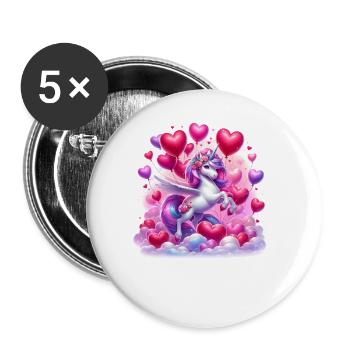 Einhorn Herz Ballons Liebe Valentinstag - Buttons groß 56 mm (5er Pack) - Weiß - Vorne