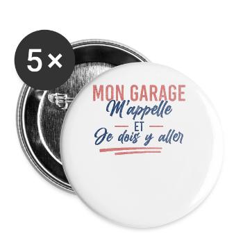 Mon Garage M'appelle Humour Cadeau Père Bricoleur - Lot de 5 grands badges (56 mm) - blanc - Devant