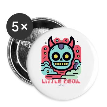Moderner Cartoon-Stil: Kleiner Teufel - Buttons groß 56 mm (5er Pack) - Weiß - Vorne
