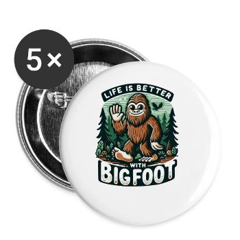 Drôle de vie est meilleure avec Bigfoot Happy Squatchin' - Lot de 5 grands badges (56 mm) - blanc - Devant