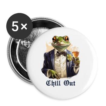 Cooler Frosch im Smoking mit Getränk Spruch Zitat - Buttons groß 56 mm (5er Pack) - Weiß - Vorne