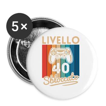 Spieler zum 40. Geburtstag – Level 40 freigeschaltet - Buttons groß 56 mm (5er Pack) - Weiß - Vorne
